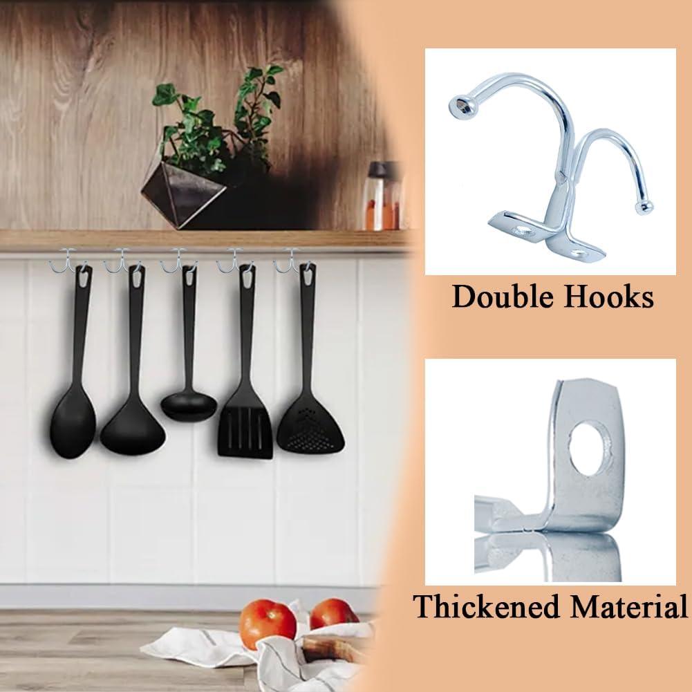 10 Pcs Double Prong Ceiling Hook, Under Cabinet Hooks, Heavy Duty Hook Under Wardrobe Organizer for Hanging Home Office Kitchen Utensils Keys Towel Bags Towel Cup, Garden Plant Hanger Hooks