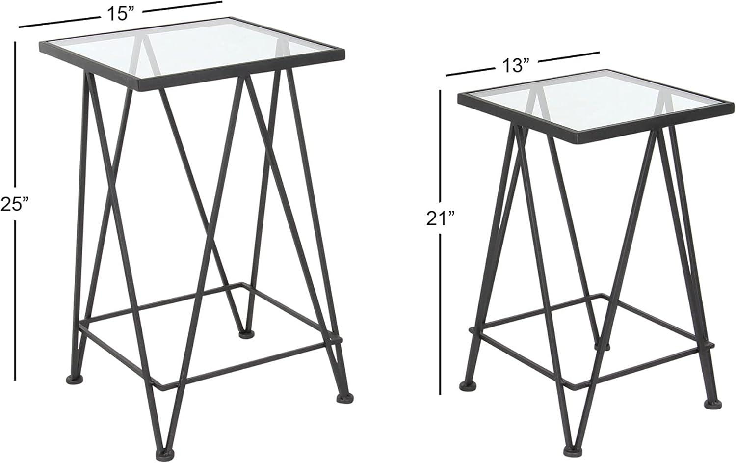 DecMode 15" x 26" Gold Metal Accent Table with Mirrored Glass Top, 2-Pieces
