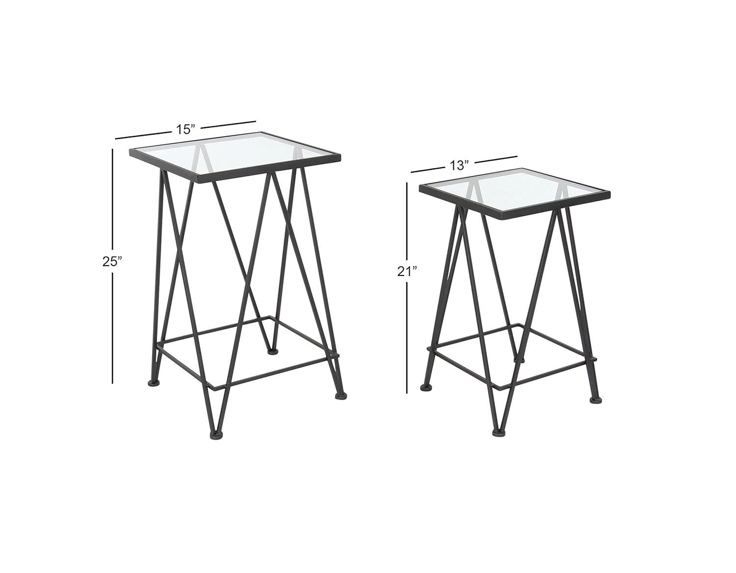 DecMode 15" x 26" Gold Metal Accent Table with Mirrored Glass Top, 2-Pieces