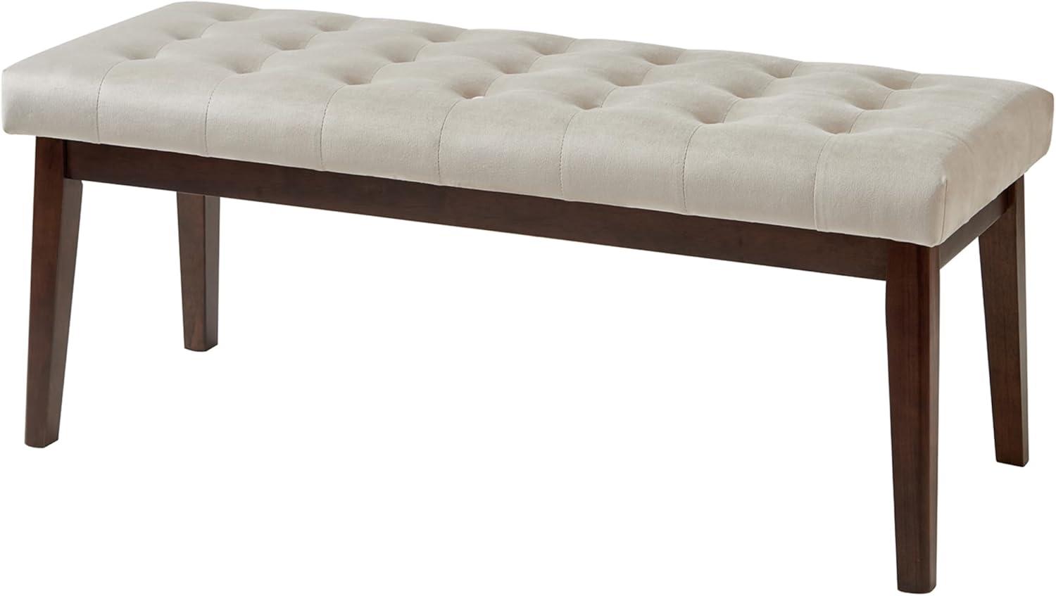 Taupe Velvet Upholstered Bench with Solid Wood Legs