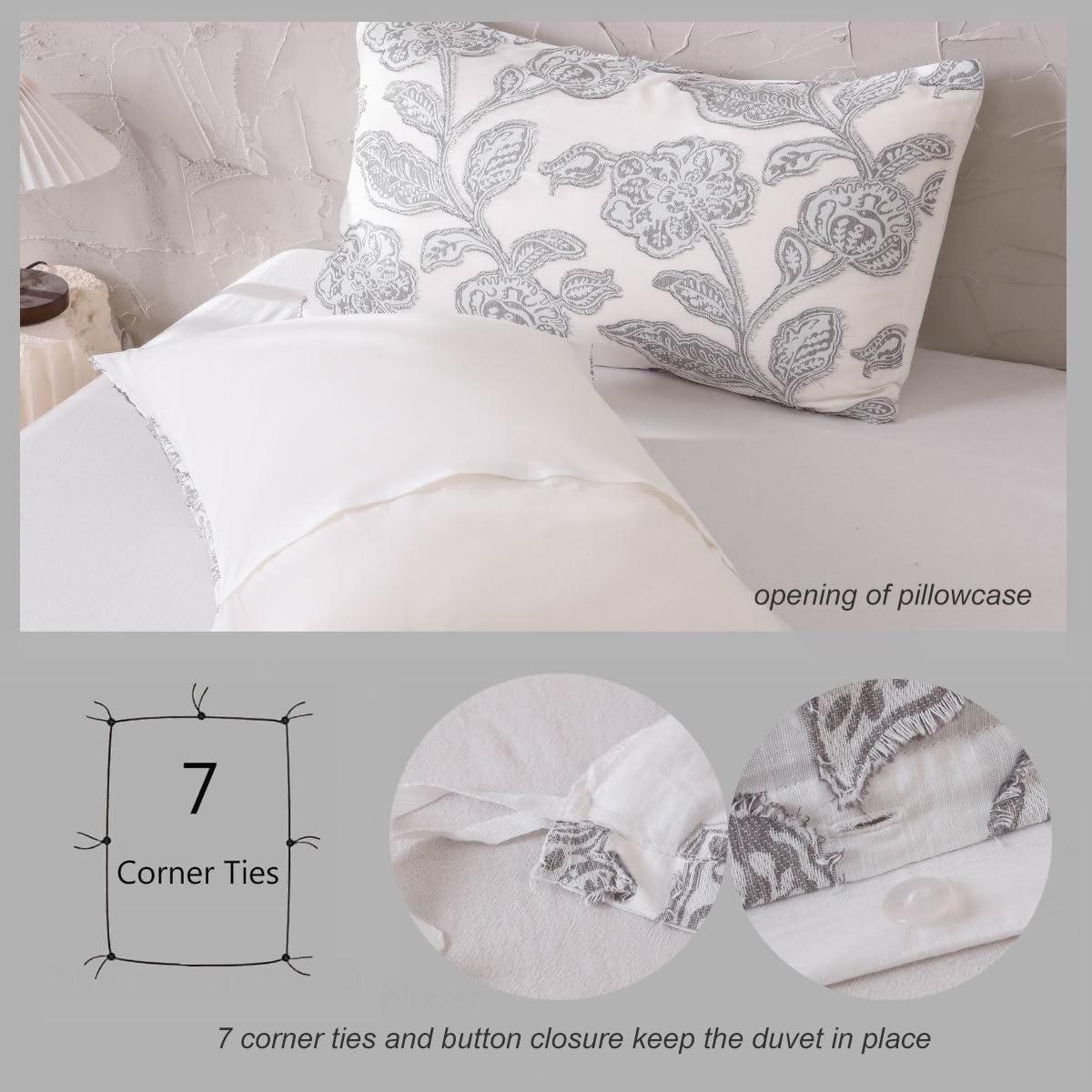 MeadowPark Cotton Clipped Jacquard Jacobean Floral Duvet Cover Set