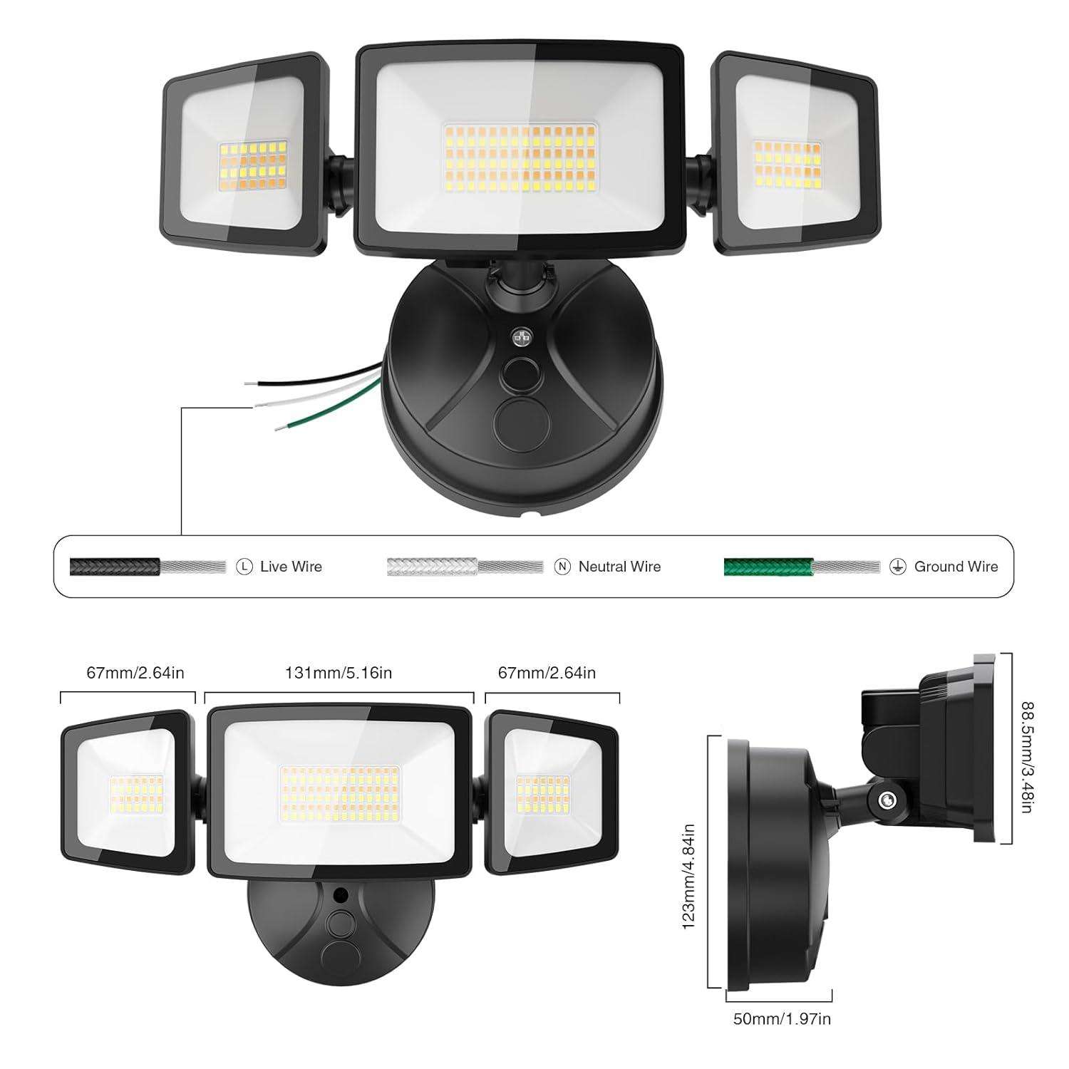 Onforu 55W Smart LED Flood Lights Outdoor, 5500LM, Tunable 2700K-6500K, APP Control, WiFi Alexa Security Lights with Timer & Adjustable 3 Head, IP65 Waterproof for House, Yard, Porch, Garage, Backyard