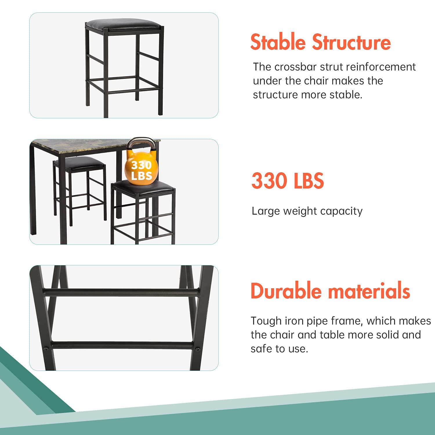 YRLLENSDAN 2-Pcs ‎Marble MDF Dining Table with Chairs Black