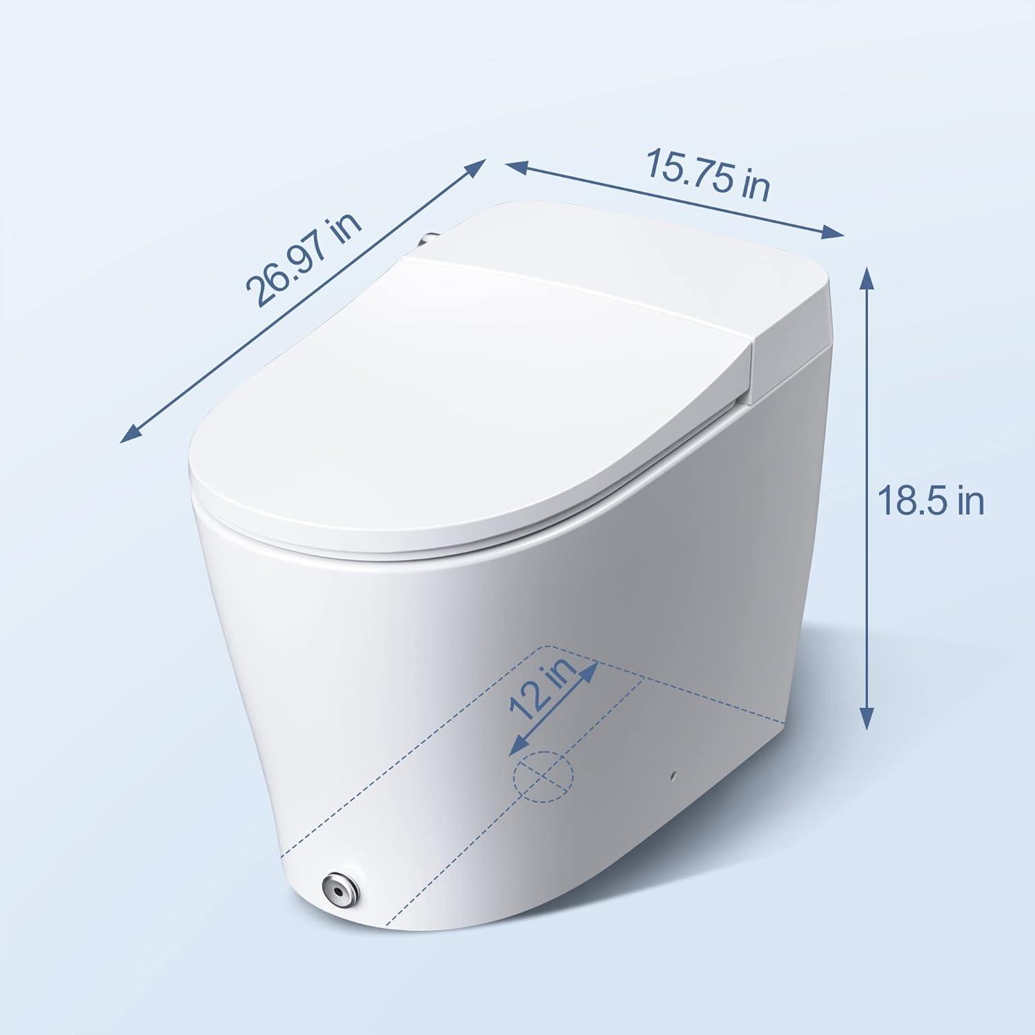 HOROW Elongated Tankless Toilet, One Piece Smart Toilet with Advance Heated Bidet Seat, Wireless Remote Control, Auto Open,HR-T05S