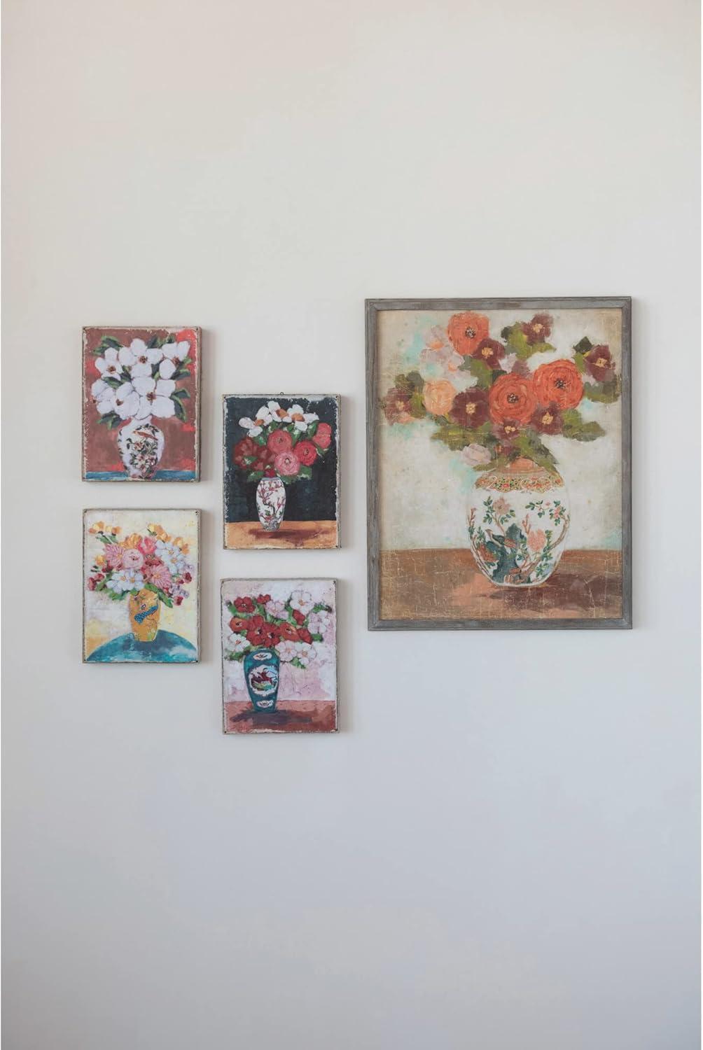 Storied Home (Set of 4) Canvas Portrait with Flowers in Vase Wall Art Set: Botanical Paintings, Wood Framed, Textured Finish