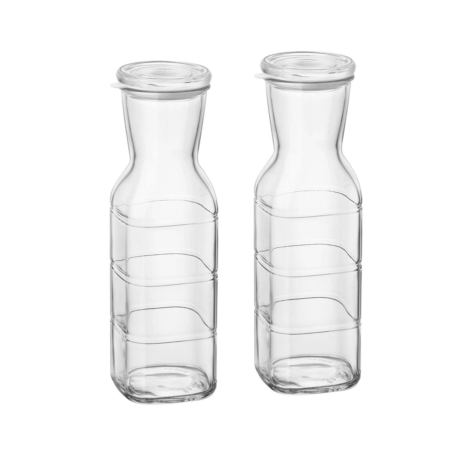 Bormioli Rocco Set of 2 Frigoverre Future 33.75 Oz. All Glass Pitcher With Airtight Lid, Made From Durable Glass, Dishwasher Safe, Made In Italy.