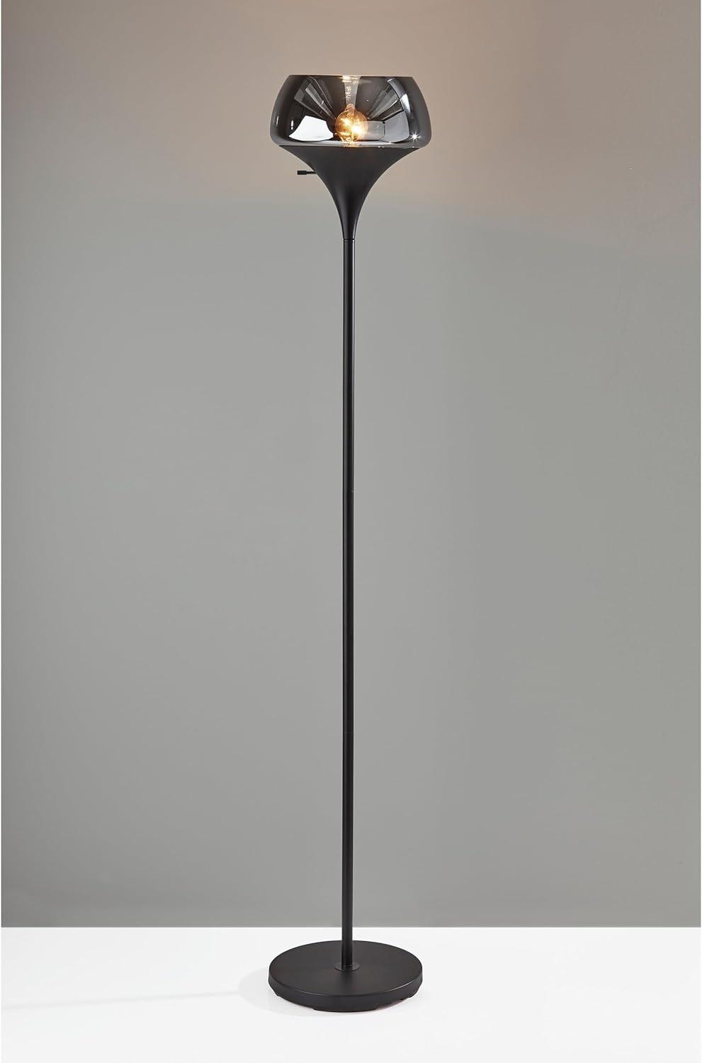 Eliza 69.5'' Black Metal Torchiere with Smoked Mercury Glass Shade