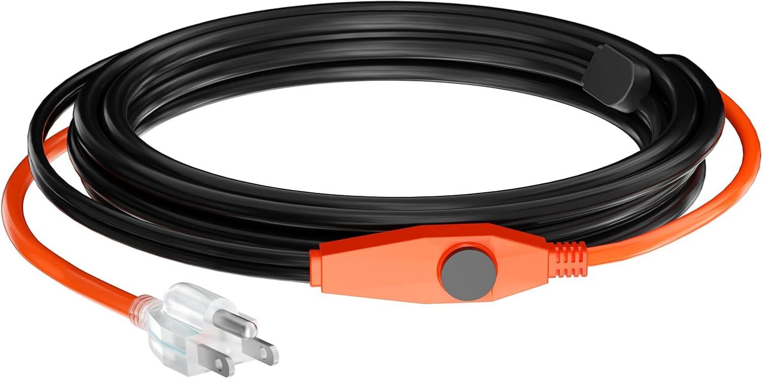 VEVOR Pipe Heating Cable 24FT 7W/FT Heat Tape for Pipes with Built-in Thermostat