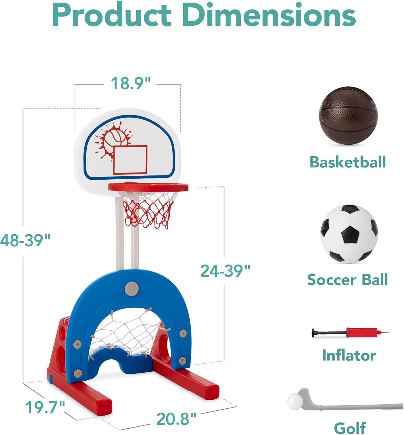 Best Choice Products 3-in-1 Toddler Basketball Hoop Sports Activity Center Grow With Me Play Set w/ Soccer, Golf