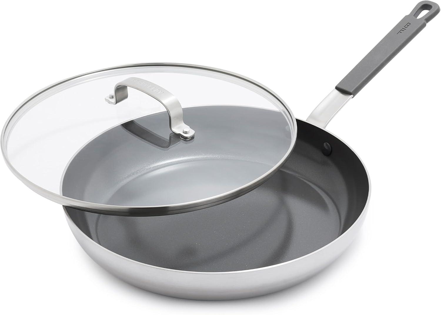 GreenPan 12" Stainless Steel Nonstick Frypan with Glass Lid