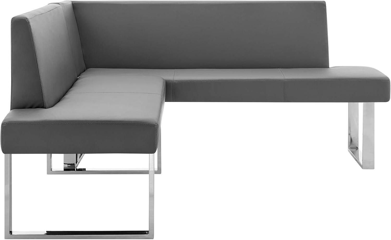 Contemporary Gray Faux Leather Corner Sofa with Chrome Finish