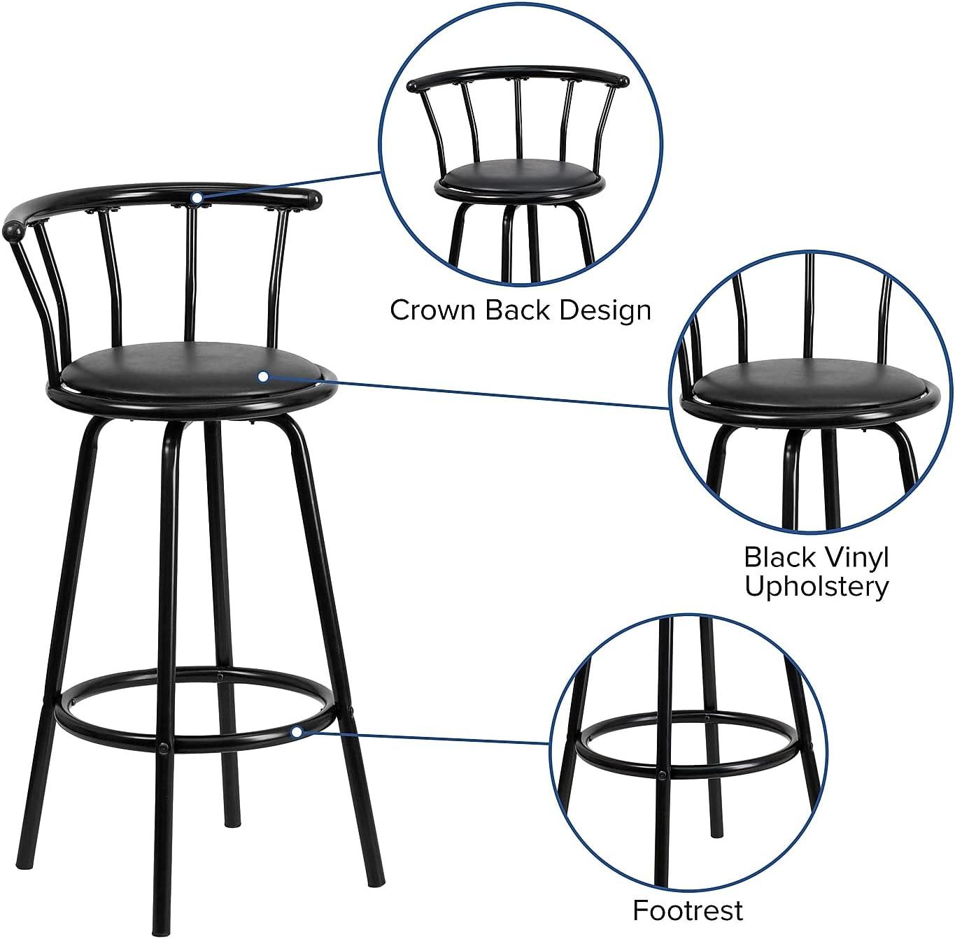 Flash Furniture Crown Back Black Metal Barstool with Black Vinyl Swivel Seat