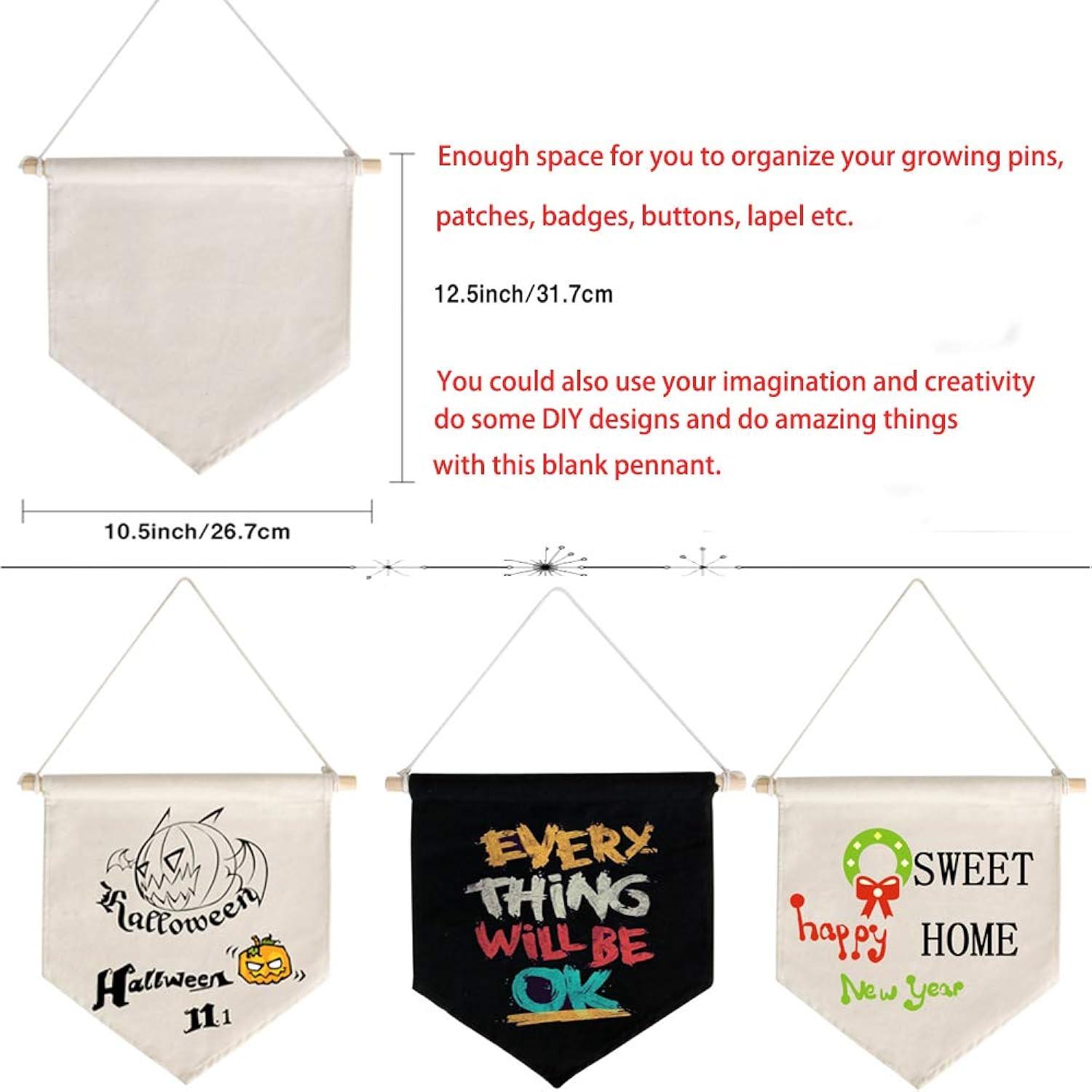 Pin Display Pennant Banner Enamel Lapel Pin Badge Flag Plain Blank Canvas Wall Banner(Black/ )