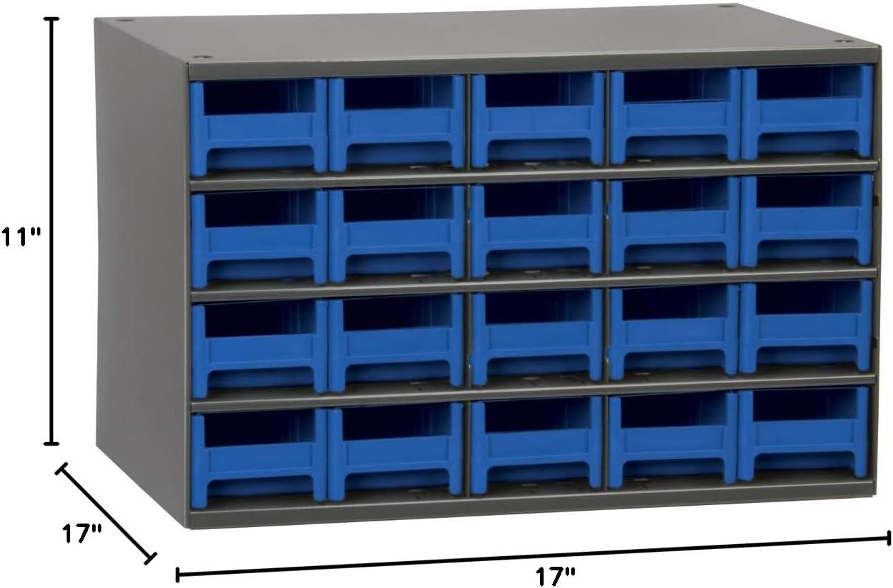 Gray Steel 20-Drawer Storage Cabinet with Blue Drawers