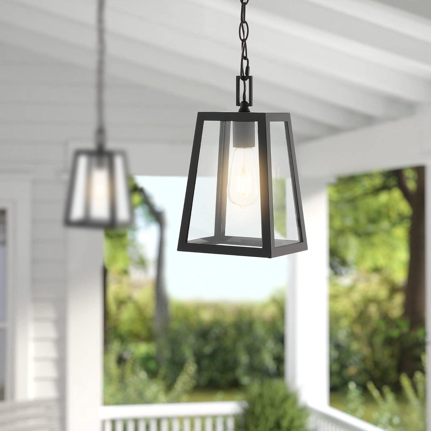 Black Glass LED Lantern Pendant Light