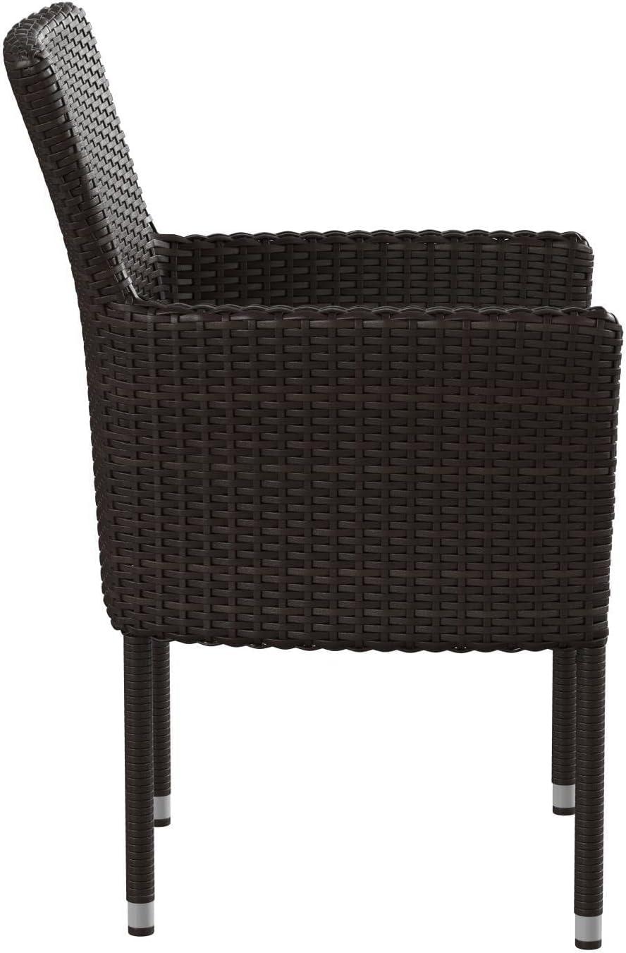 Espresso Brown Wicker Patio Dining Chairs with Cream Cushions, Set of 2