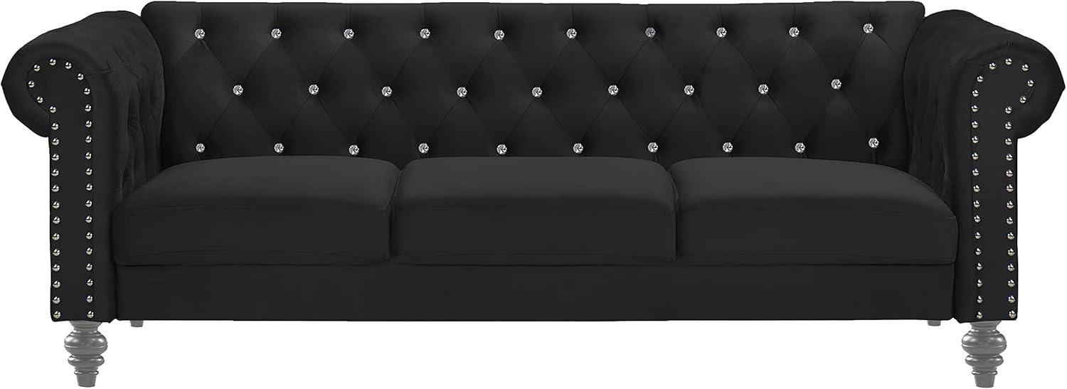 New Classic Furniture Emma Crystal Velvet Fabric Sofa in Black