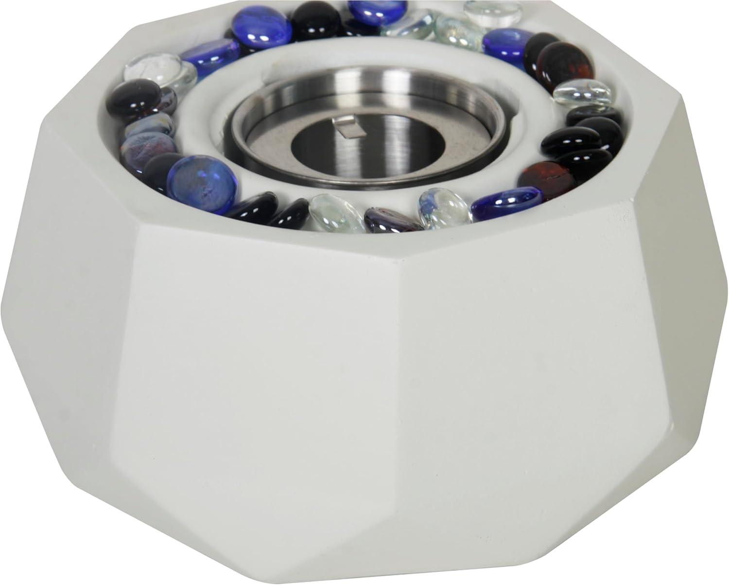 White Irregular Polygon Tabletop Fire Pit with Glass Beads