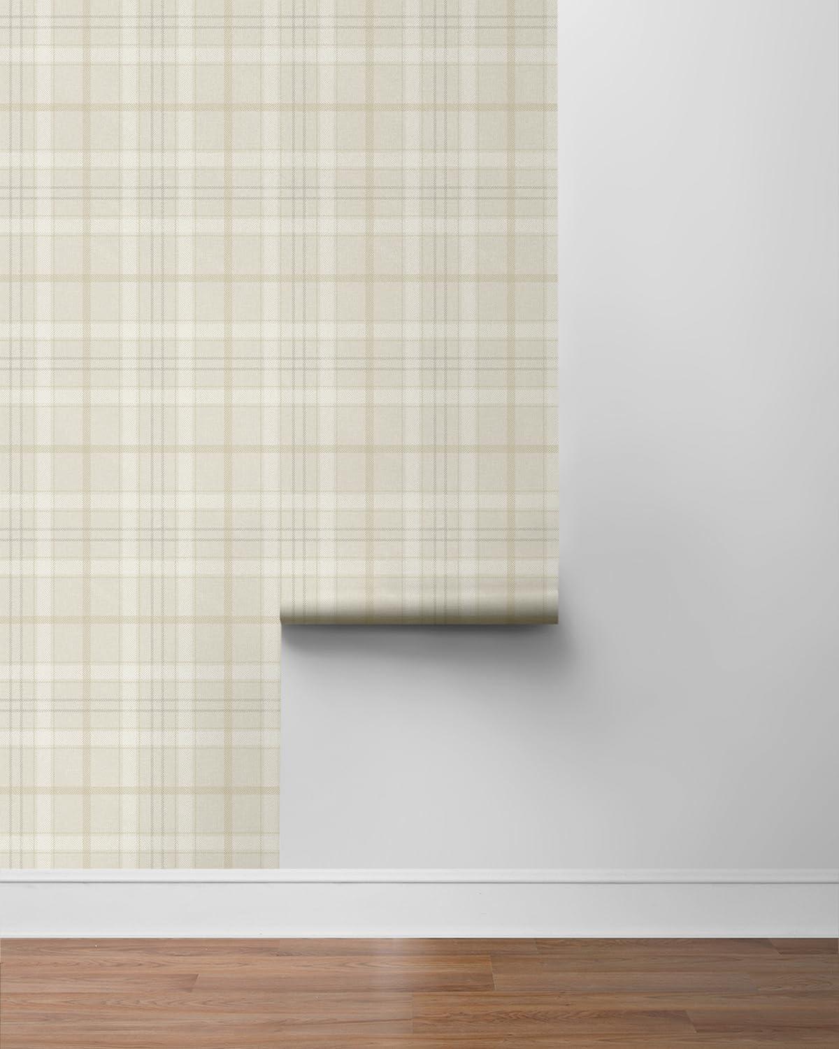 NextWall Neutral Tailor Plaid Peel and Stick Wallpaper - 20.9 in. W x 18 ft. L Roll