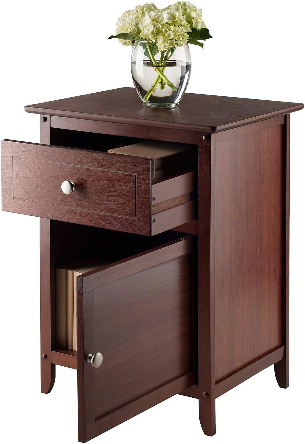 Eugene Nightstand Walnut - Winsome: Sturdy Wood, Cabinet Storage, Beveled Top