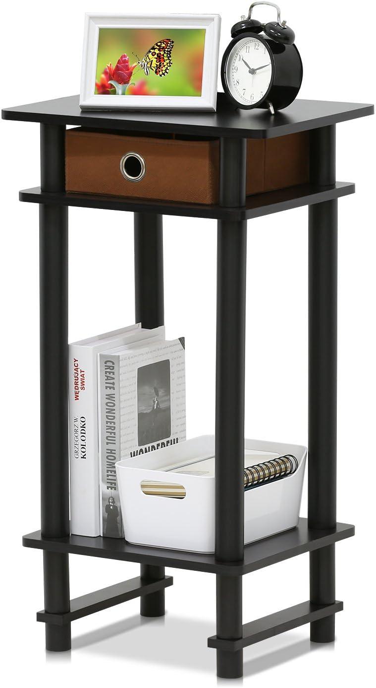 Espresso Wood and Metal Square End Table with Storage