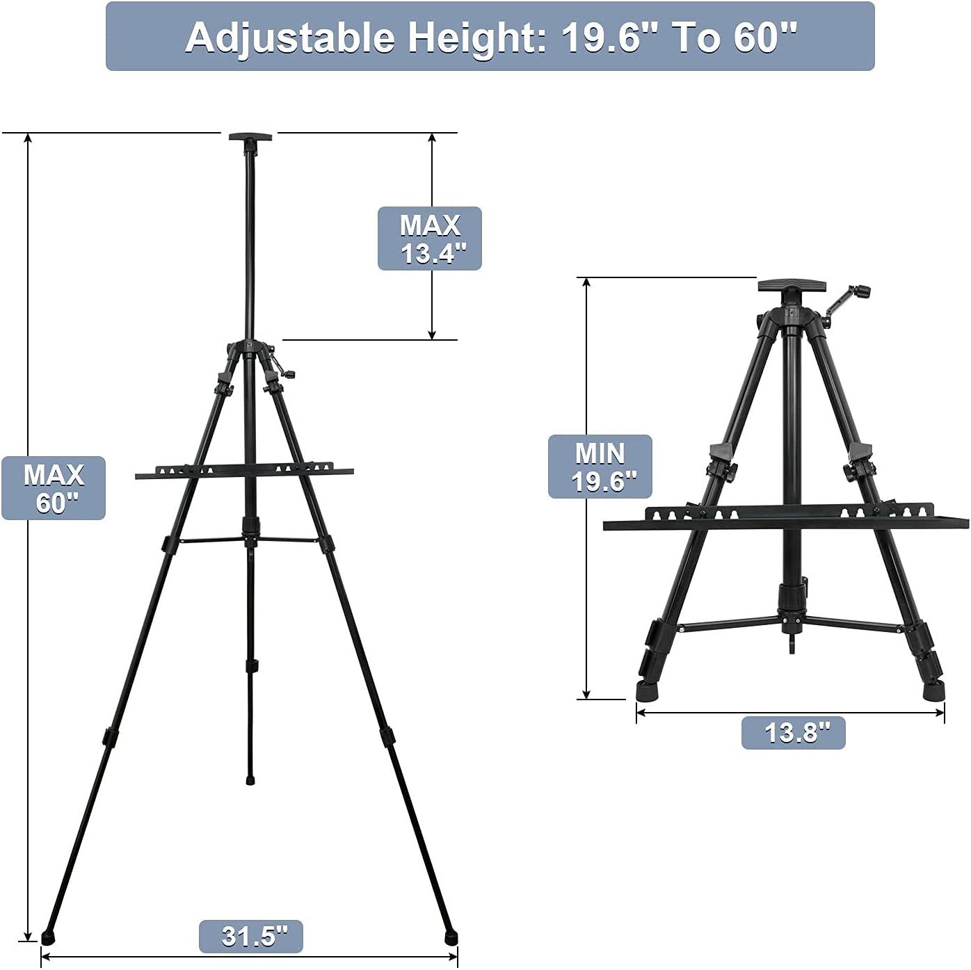 61"-20"Artist Easel Stand, Thick Aviation Aluminum Tripod Display Easel with Portable Bag for Floor/Table-Top Drawing and Displaying, Painting Easel for kids Adult, Spirit Level, Black
