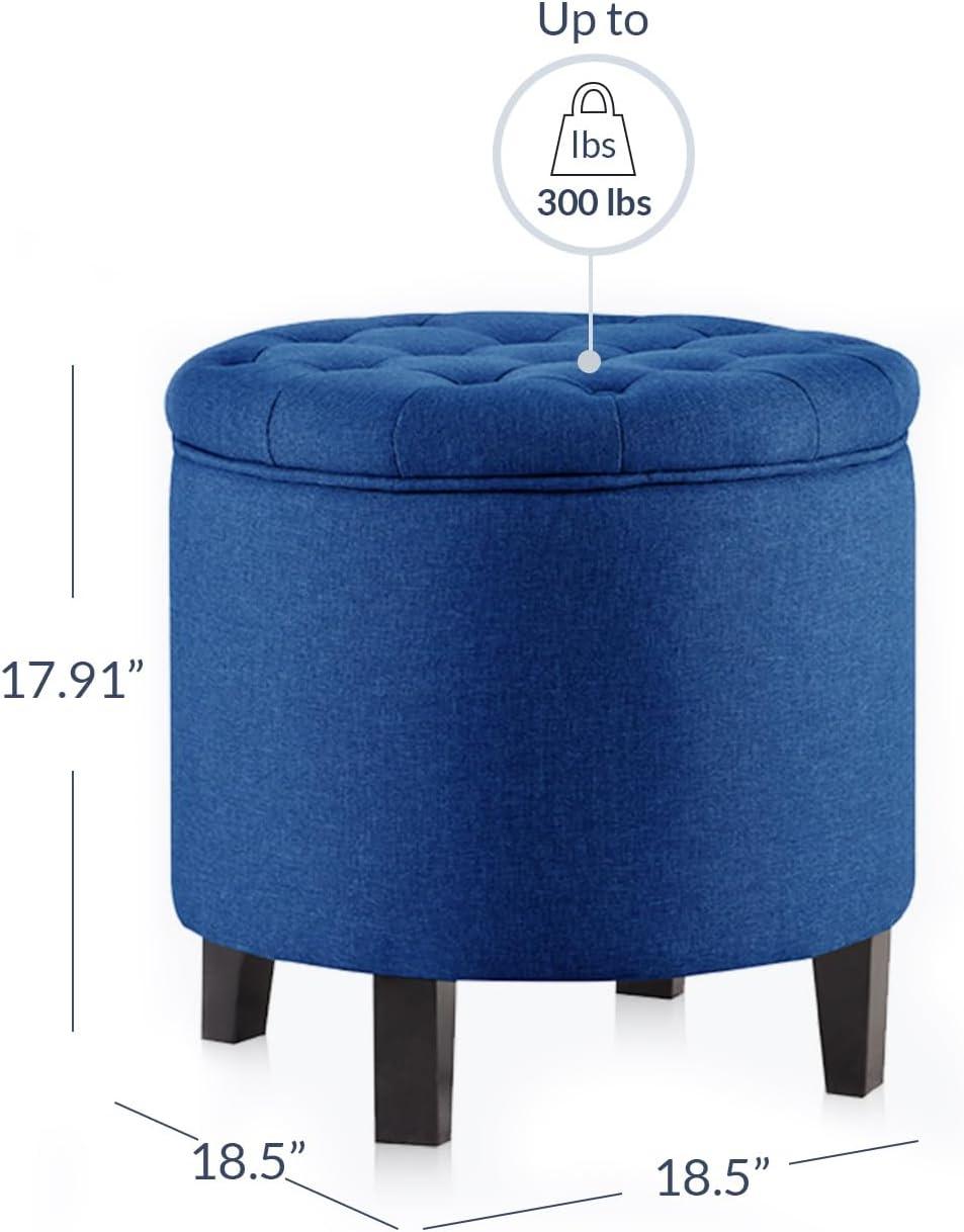 Lexington Modern Blue Velvet Tufted Round Storage Ottoman