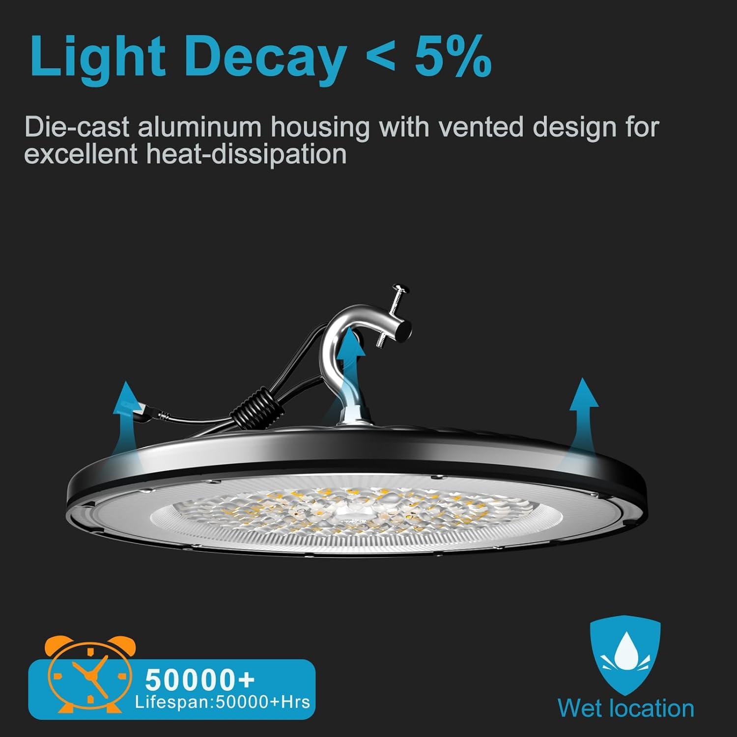 Lightdot 100W LED High Bay Light for Shop/Barn 5000K 14000LM (Eqv. to 400W HPS/MH) High Bay LED Lights with Plug for Commercial Warehouse Lighting-ETL Listed 5Pack