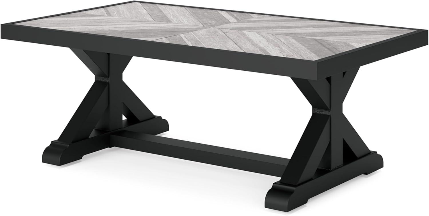 Black and Gray Rectangular Outdoor Coffee Table with Porcelain Top