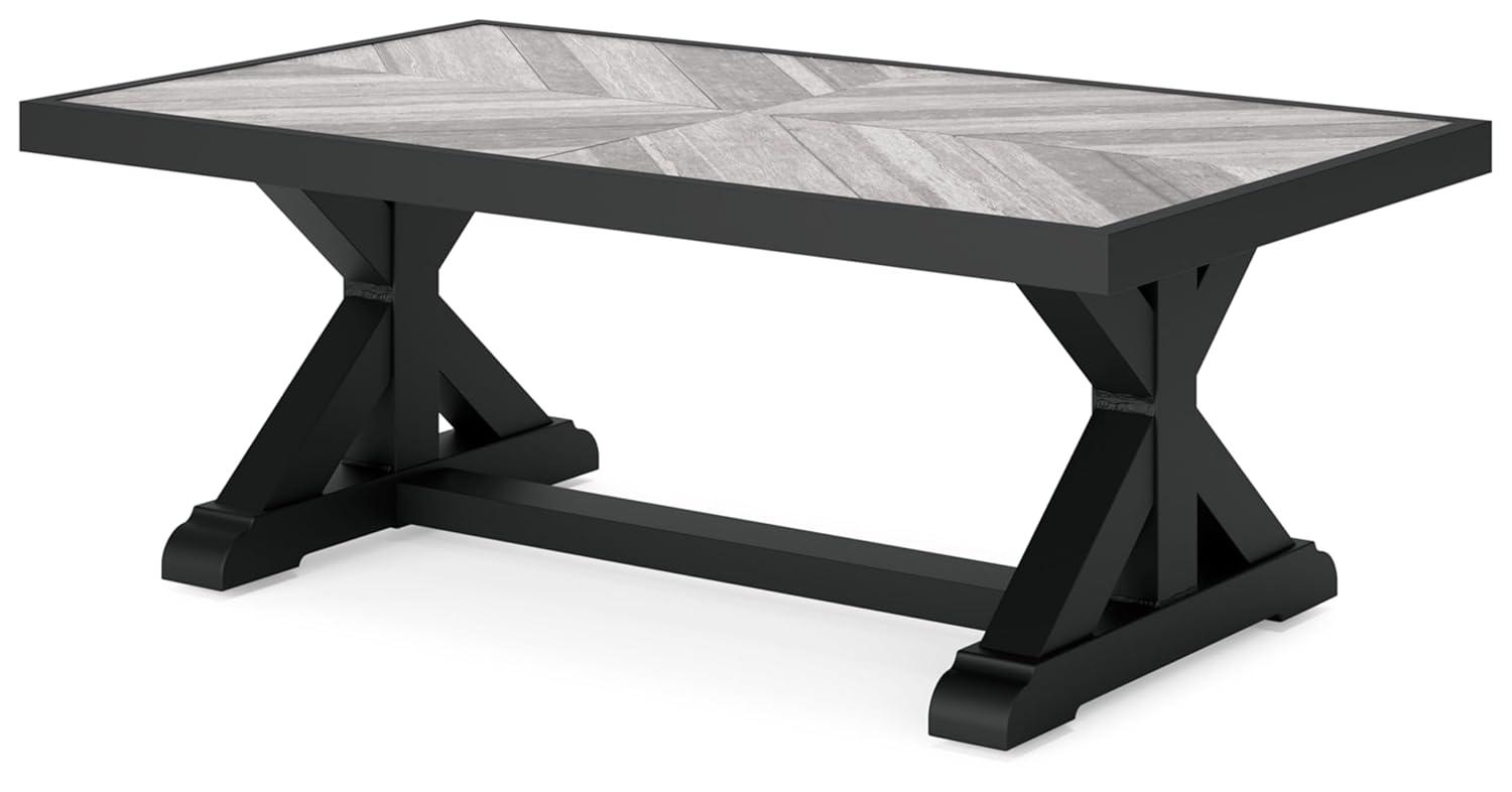 Black and Gray Rectangular Outdoor Coffee Table with Porcelain Top