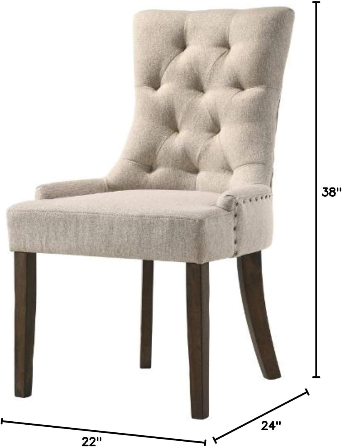 22" Farren Accent Chair Beige Fabric/Espresso Finish - Acme Furniture: Upholstered, Tufted Backrest, Nailhead Trim