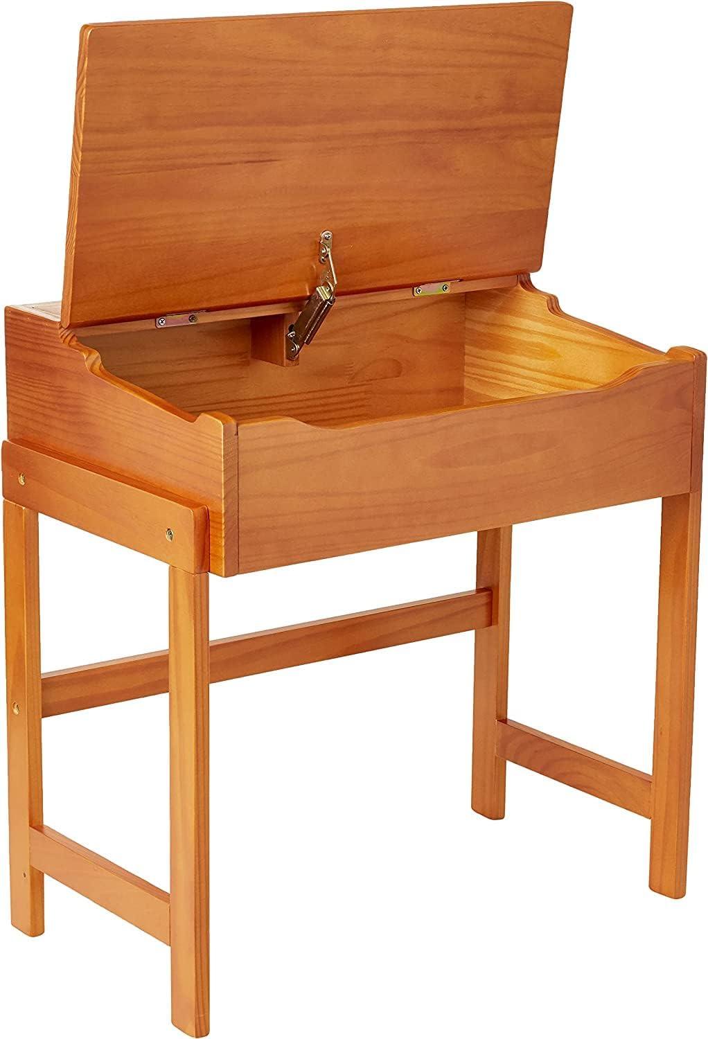 Pecan Wood Slanted Top Desk and Chair Set