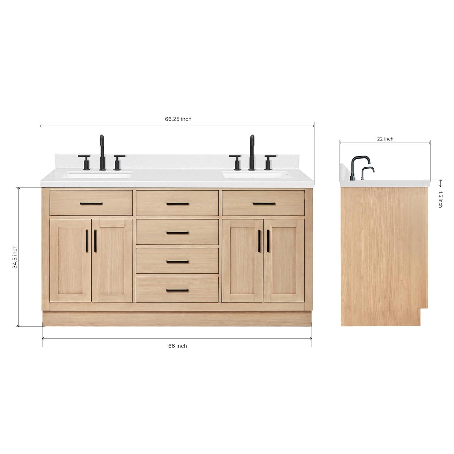 Tidworth 66'' Solid Wood Double Bathroom Vanity with 1.5'' Carrara Quartz Top, Rectangular Sinks