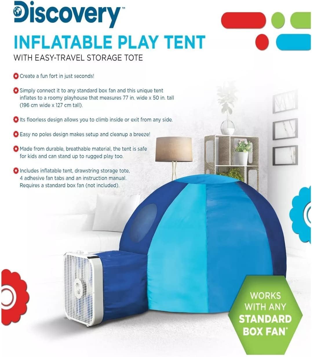 Blue Inflatable Play Tent for Kids with Fan