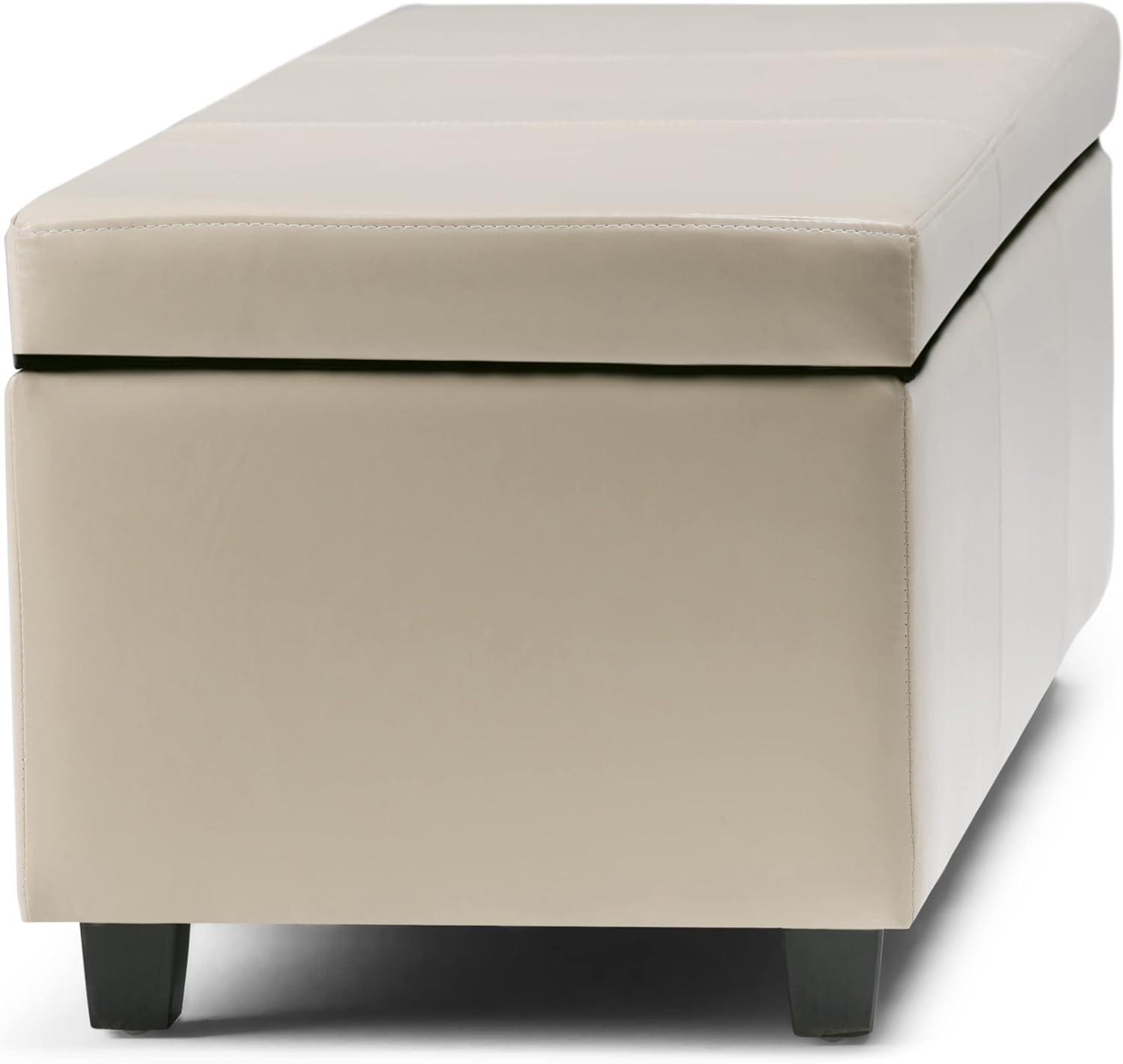 Satin Cream Vegan Faux Leather 48" Rectangular Storage Ottoman