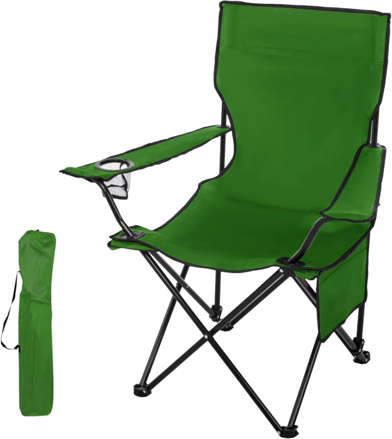 Green Folding Camping Chair with Arms and Carry Bag