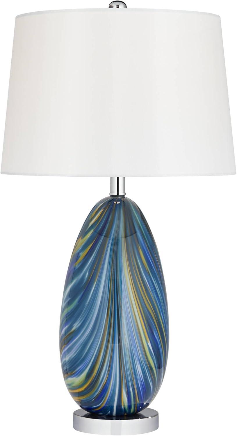 Possini Euro Design Modern Table Lamp with USB Charging Port 27" Tall Multi Blue Art Glass White Drum Shade for Living Room Bedroom (Color May Vary)