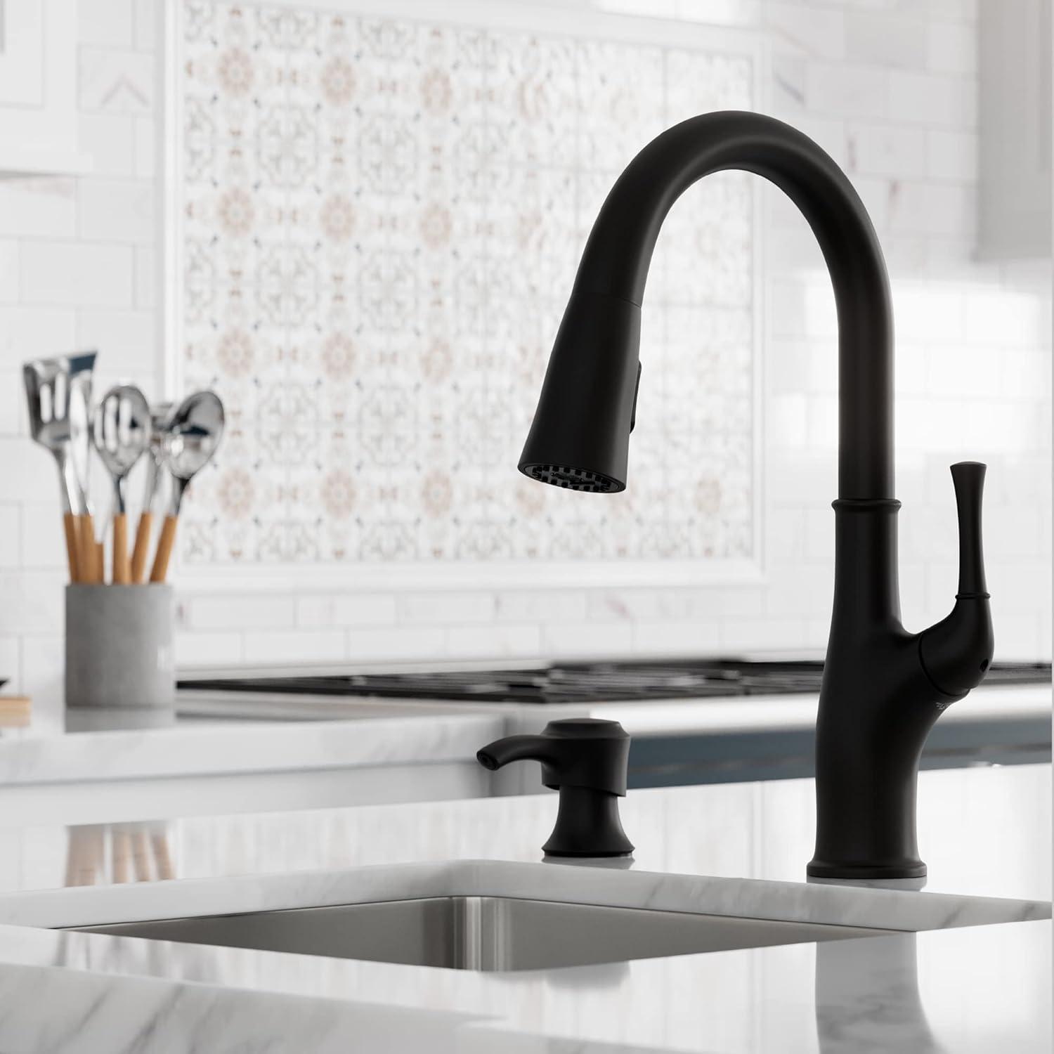 Alderwood Matte Black High-Arc Kitchen Faucet with Pull-Out Spray