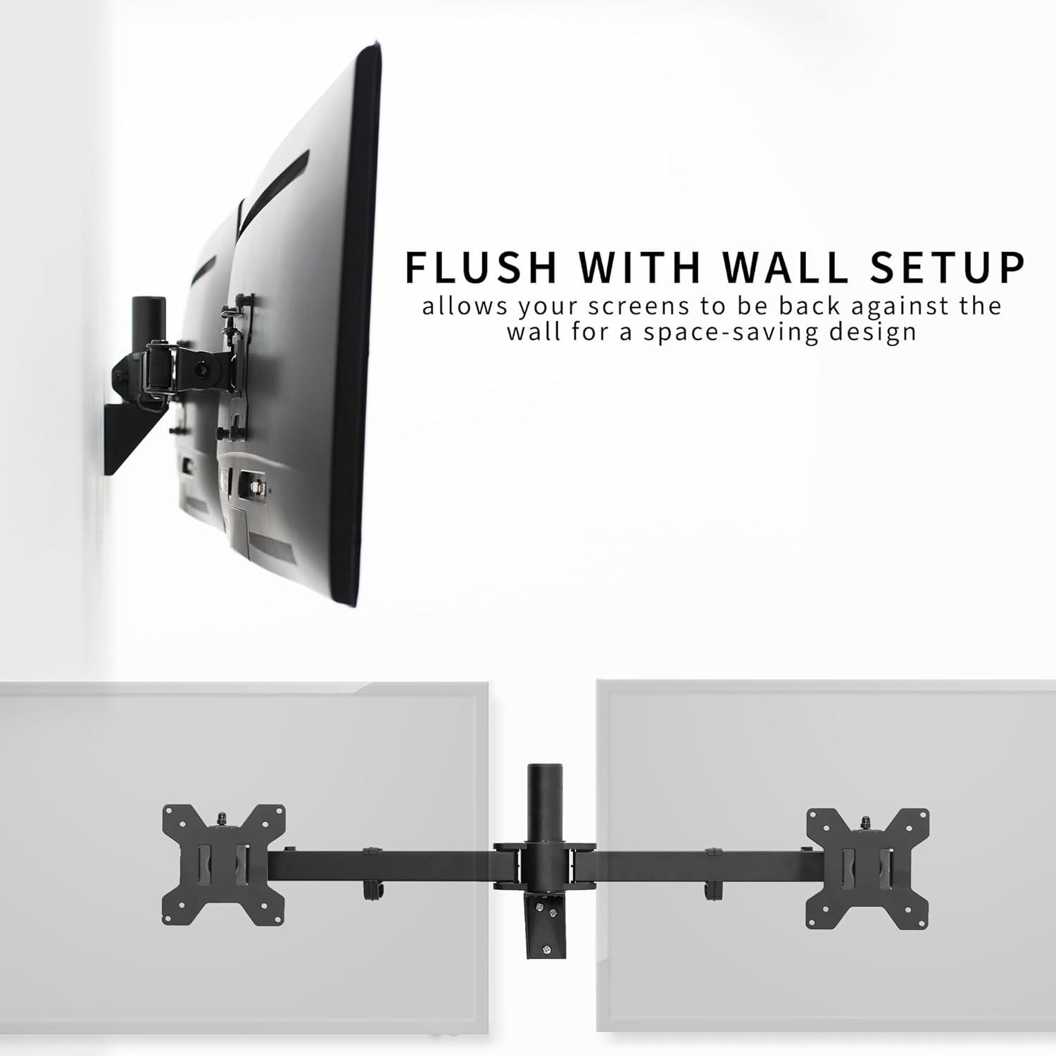 Black Steel Dual Monitor Articulating Wall Mount