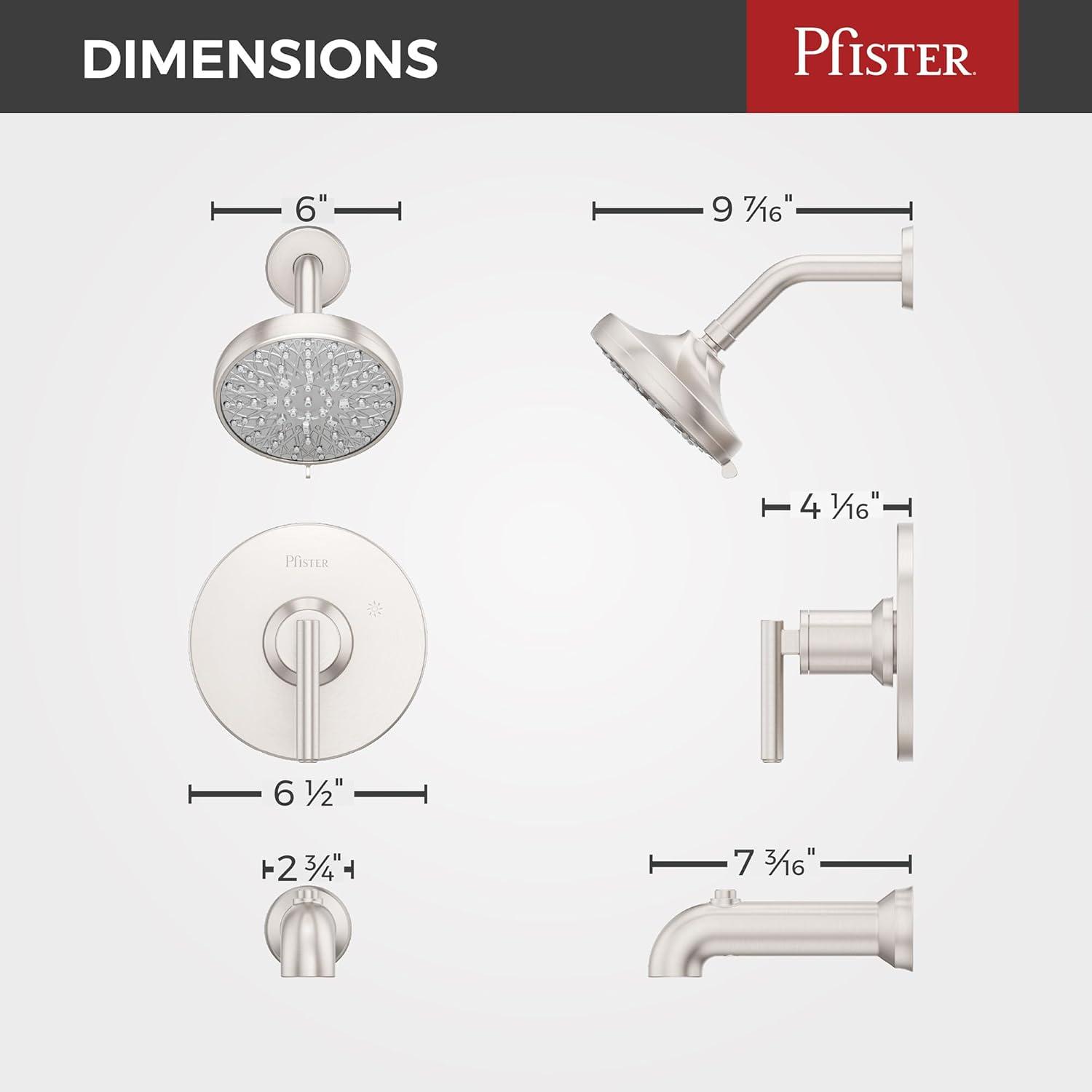 Pfister Capistrano Tub & Shower Trim Kit, Valve and Cartridge Included, 1-Handle, Spot Defense Brushed Nickel Finish, 8P8WS2CSOSGS