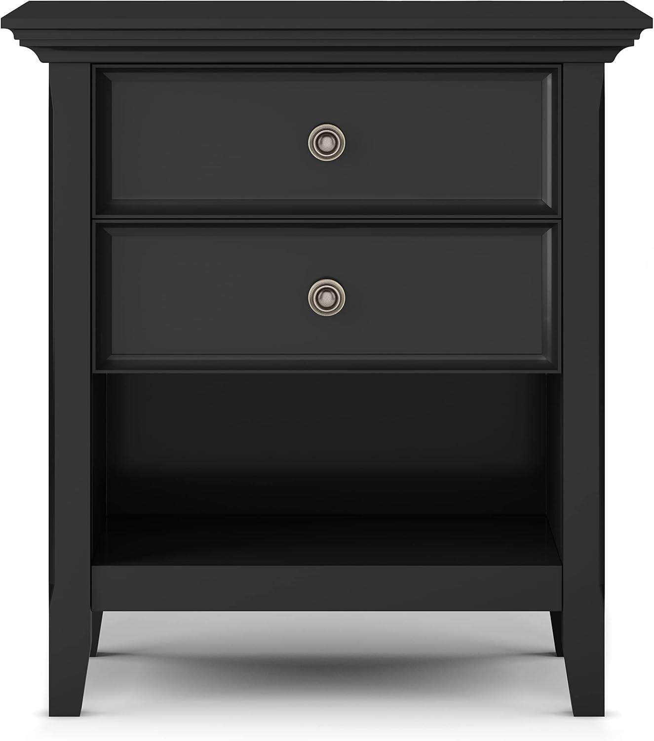 Simpli Home Amherst 24"W 2-Drawer Solid Wood Nightstand with Open Shelf