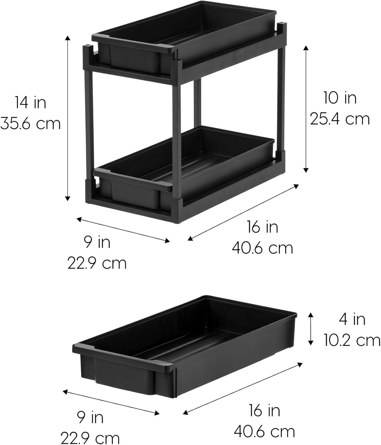 IRIS USA 2-Tier Under Sink Organizer, Storage with Sliding Drawers - Versatile solution for Office, Kitchen or Bathroom - Black