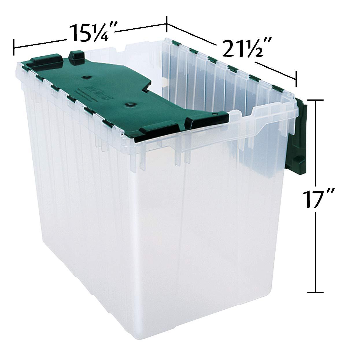 Akro-Mils KeepBox 18 Gallon Storage Container, Nesting and Stackable Plastic Storage Box with Lid Attached, Clear Tote for Garages, Closets, and Moving, 21" x 15" x 17", Clear/Green