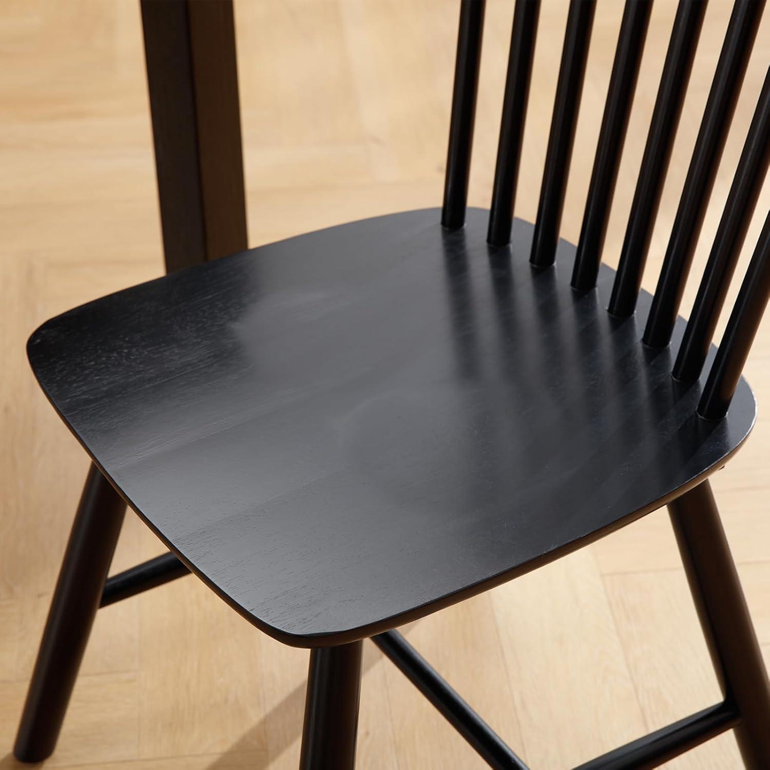 Farmhouse Style Windsor Chairs Set of 2, Vintage Kitchen & Dining Room Chairs with Spindle Back, Comfy Armless Solid Wood Side Chair for Home/Living Room/Restaurant, Black