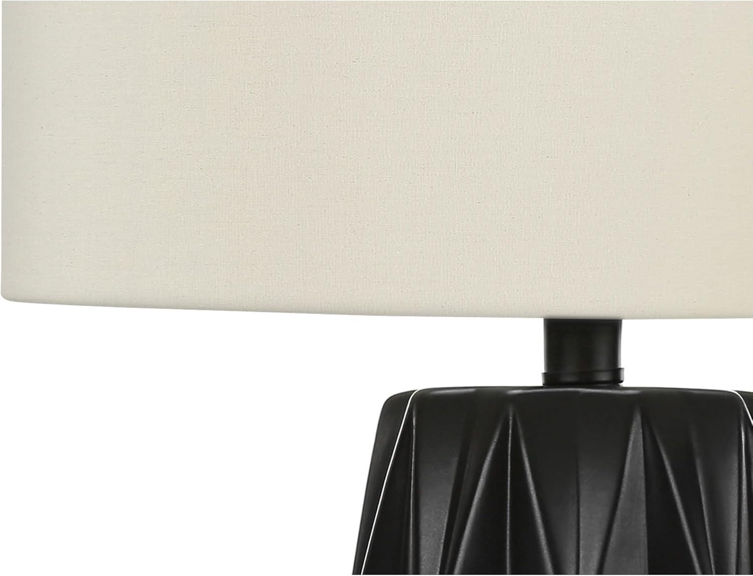 Benjara Table Lamp, 25 Inch Black Textured Ceramic Base, Ivory Fabric Shade