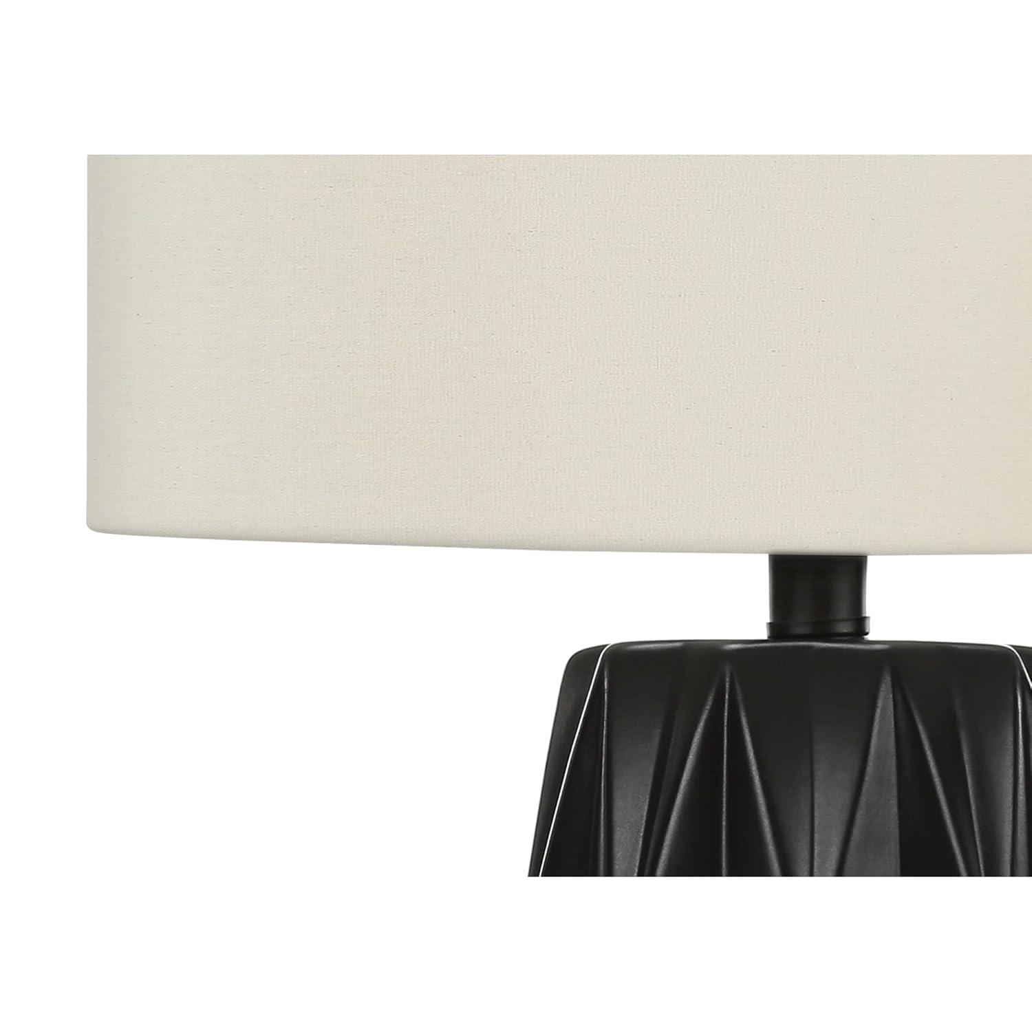 Benjara Table Lamp, 25 Inch Black Textured Ceramic Base, Ivory Fabric Shade