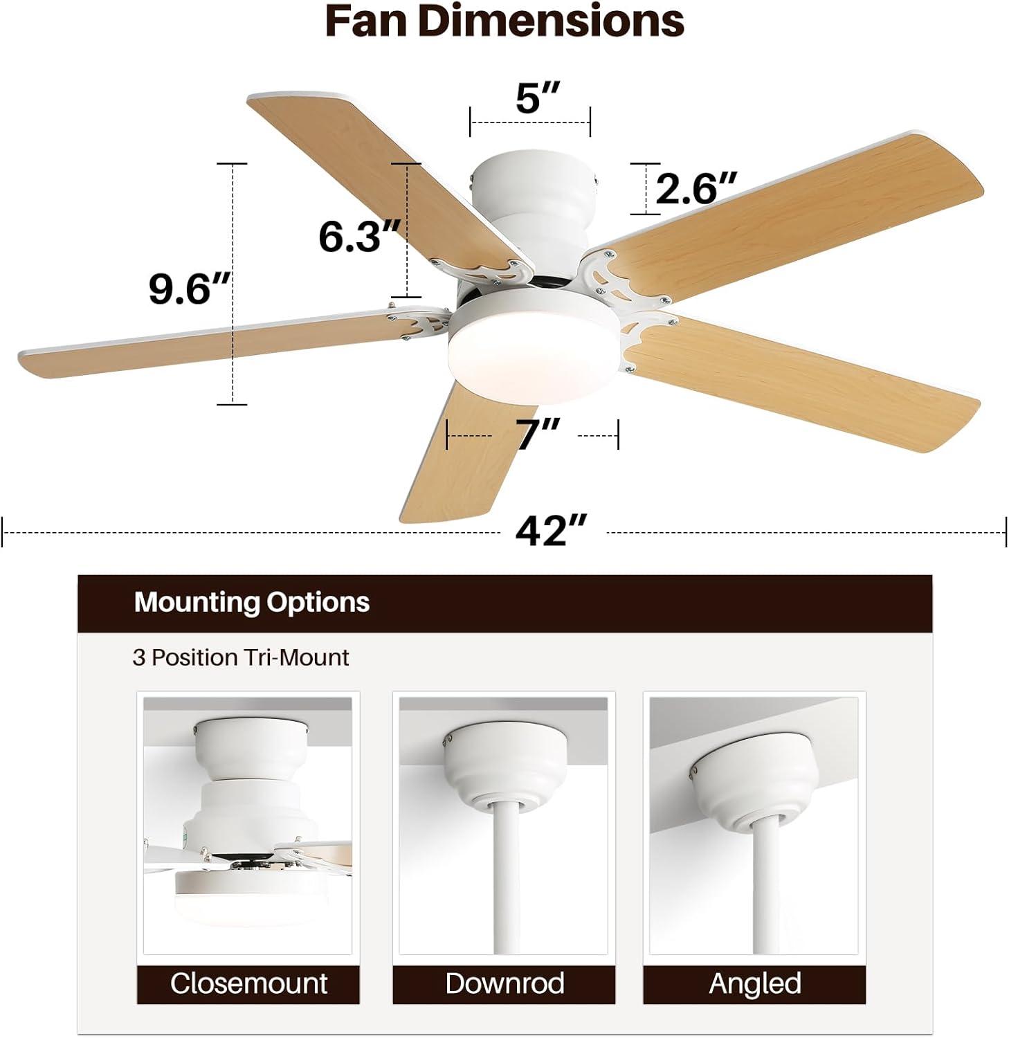 42 Inch Modern Ceiling Fan With 3 Color Dimmable Light 5 Blades Remote Control Reversible Dc Motor White