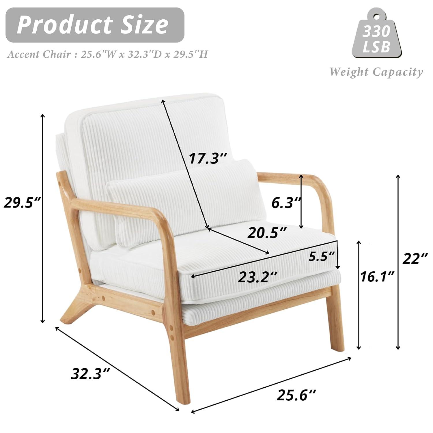 YODOLLA  Fabric Accent Chair Mid-Century Modern Upholstered Arm Chair Set of 2 for Living Room in White