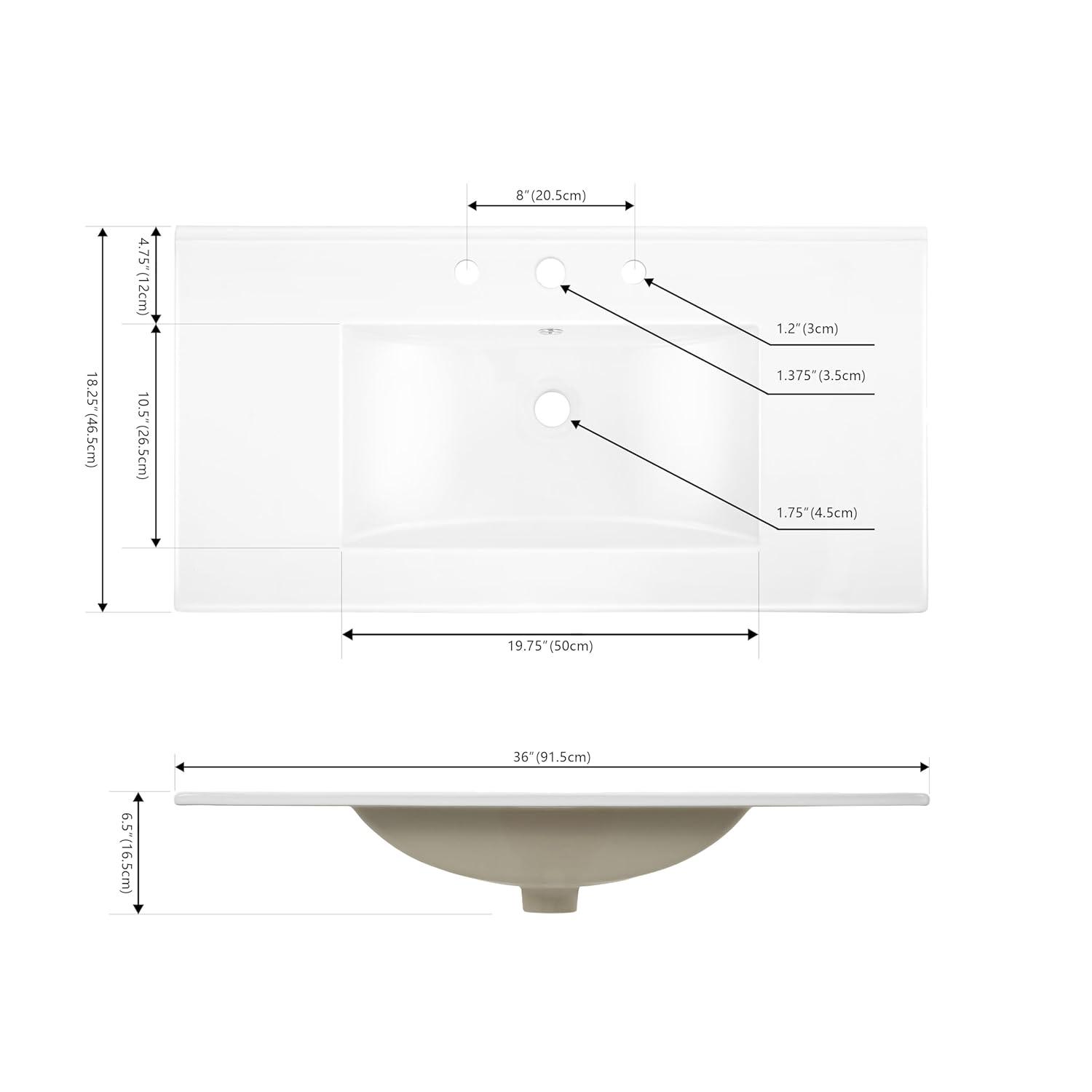 Swiss Madison 36" Zero Hole Vanity Sink Top In Glossy White
