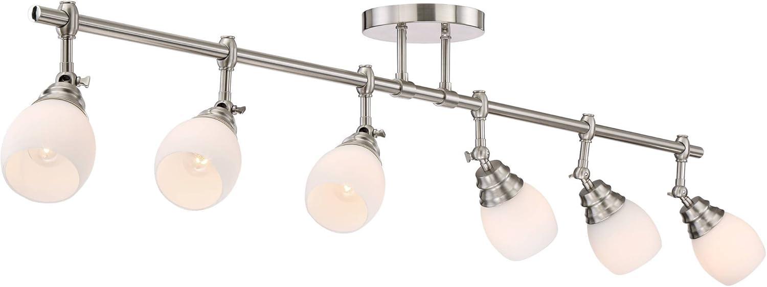 Pro Track Elm Park 6-Head Ceiling Track Light Fixture Kit Spot Light Directional Silver Brushed Nickel Finish Glass Modern Kitchen 57 1/2" Wide